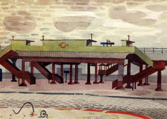 § Mary Adshead (1904-1995) Elevated railway lines, 7.5 x 10.25in.